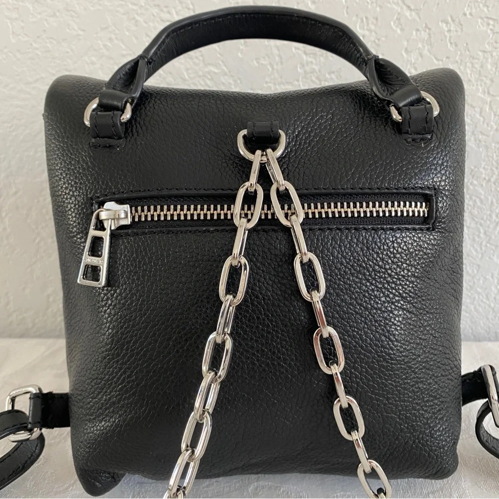 Black Leather Mini Backpack with Silver Details